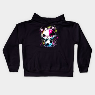 Soccer Cat Kawaii Chibi - Soccer Futball Football - Graphiti Art Graphic Paint Kids Hoodie